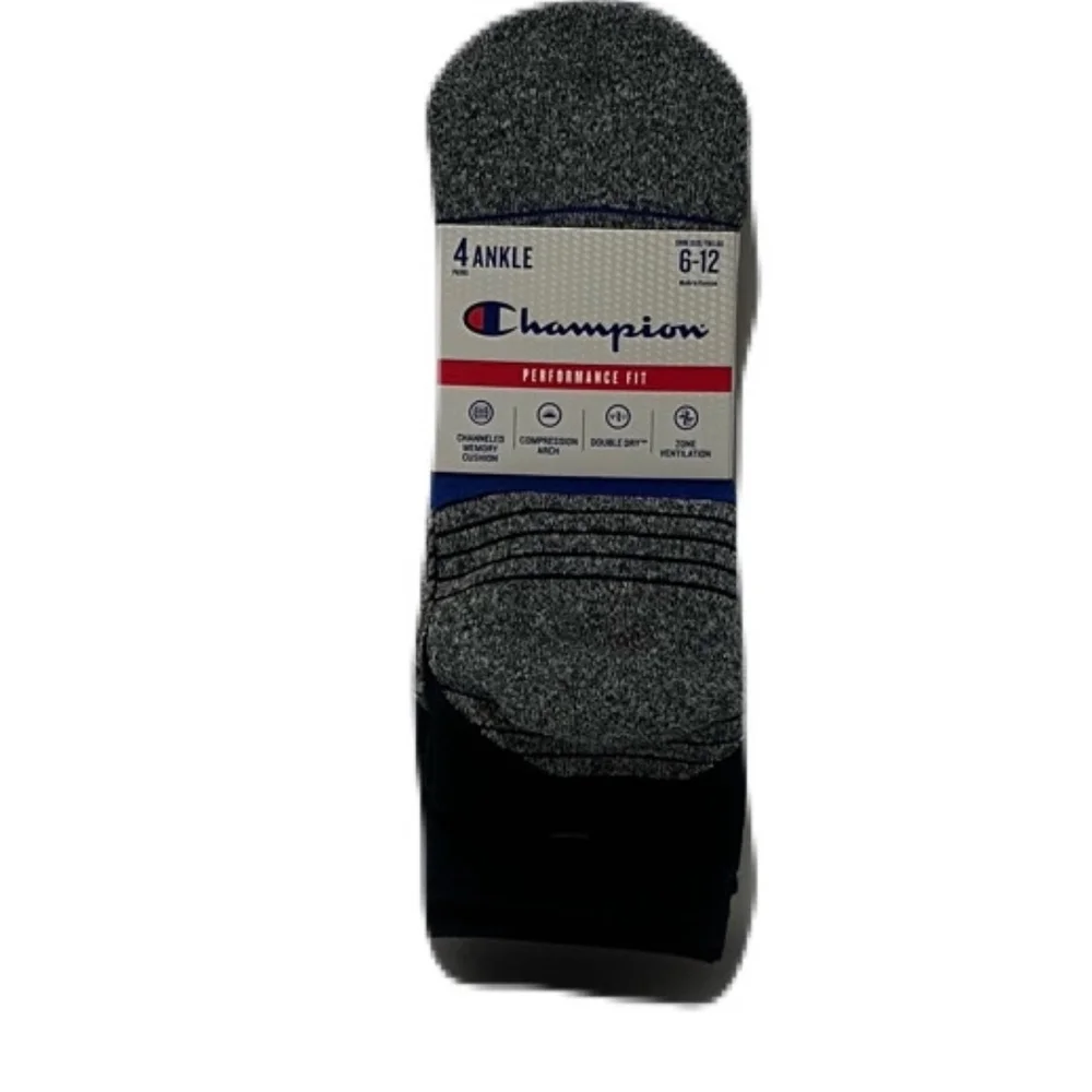Champion Men's Performance Fit Ankle Socks 4-Pairs Size 6-12 Cushioned Sole